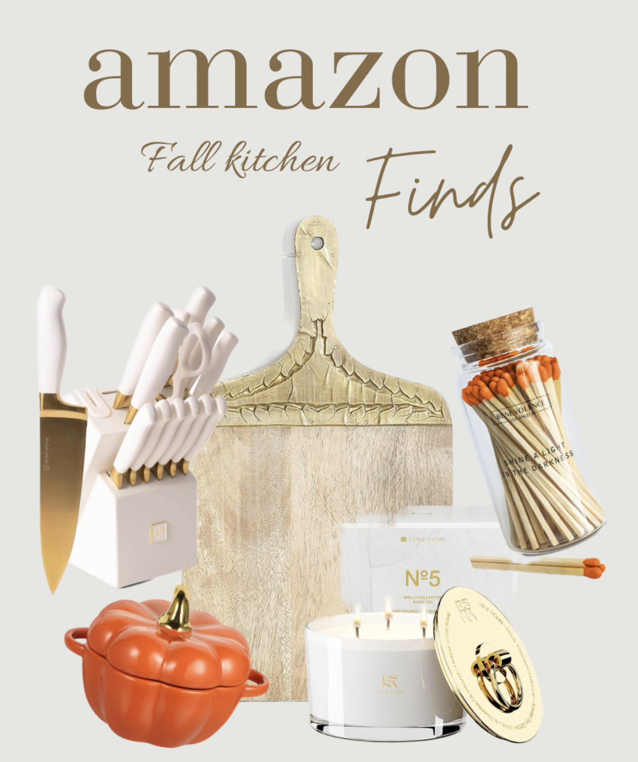 Shop the these Amazon fall kitchen finds! #fall #homedecor #falldecor #wickcandle #cuttingboard #knifeset #matches #pumpkindish #pumpkin #fallfinds #fallhomedecor #decor #homefinds #neutral #neutralfallfinds #neutralfalldecor #holidaydecor 

#LTKstyletip #LTKHoliday #LTKhome