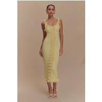 Shay Lace Ruffle Knit Maxi Dress - Lemon | MESHKI US
