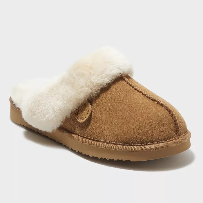 Women's dluxe by dearfoams Sydney Genuine Shearling Scuff Slide Slippers | Target