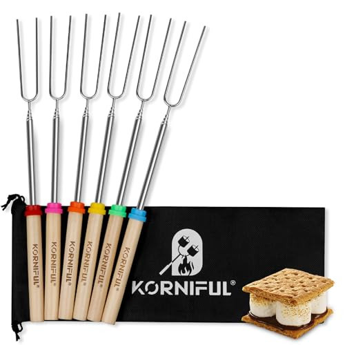 6 pack Smores Sticks for Fire Pit, 32 Inch Marshmallow Roasting long Skewers kit for Campfire - Hot Dog Fork Portable Extendable Stainless Steel Outdoor Trips Accessories | Amazon (US)