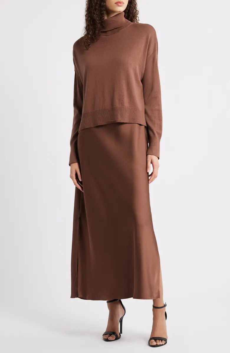 Turtleneck Sweater & Satin Slipdress Set | Nordstrom