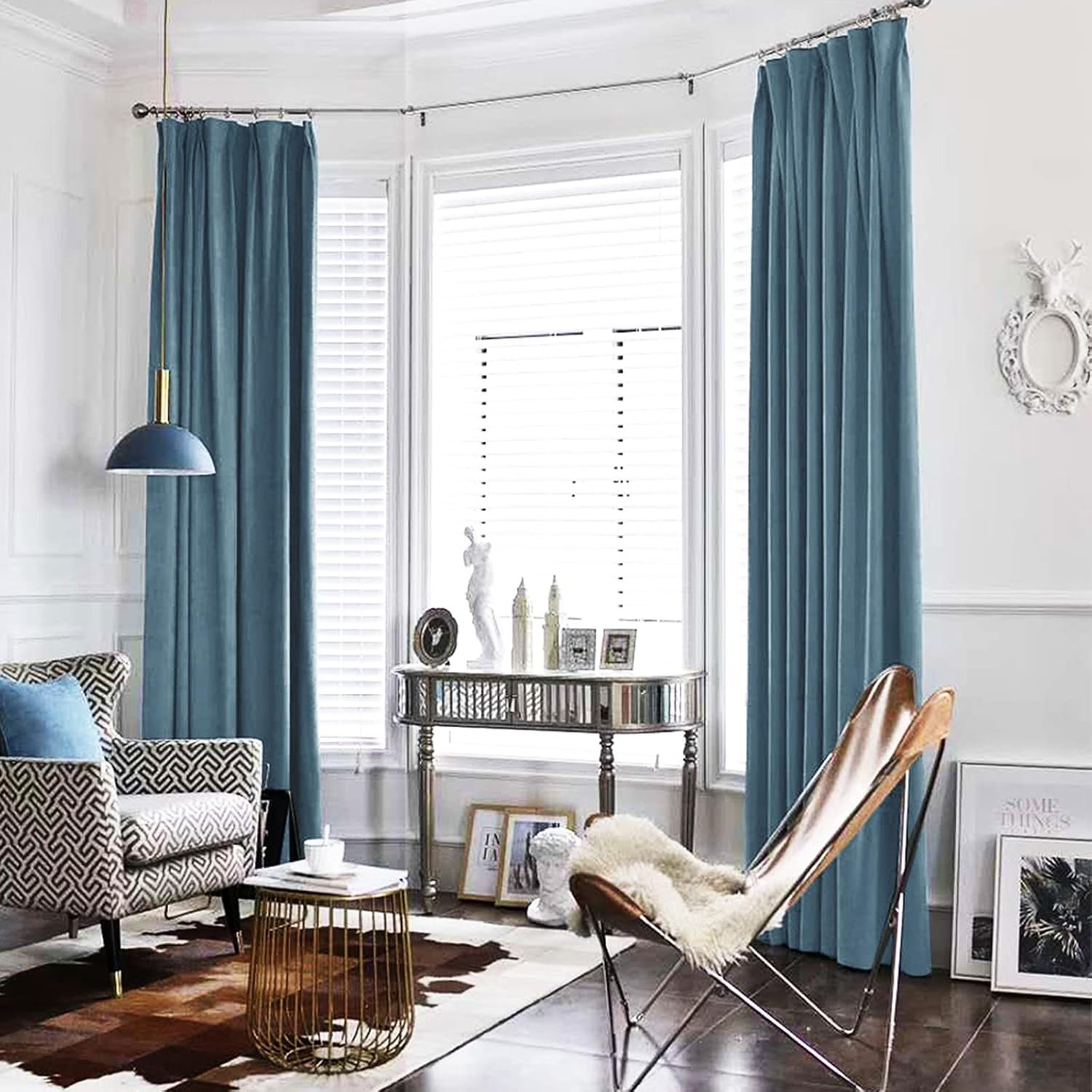 jinchan Aegean Blue Velvet Blackout Curtains for Living Room Thermal Insulated Luxury Home Decor ... | Amazon (US)