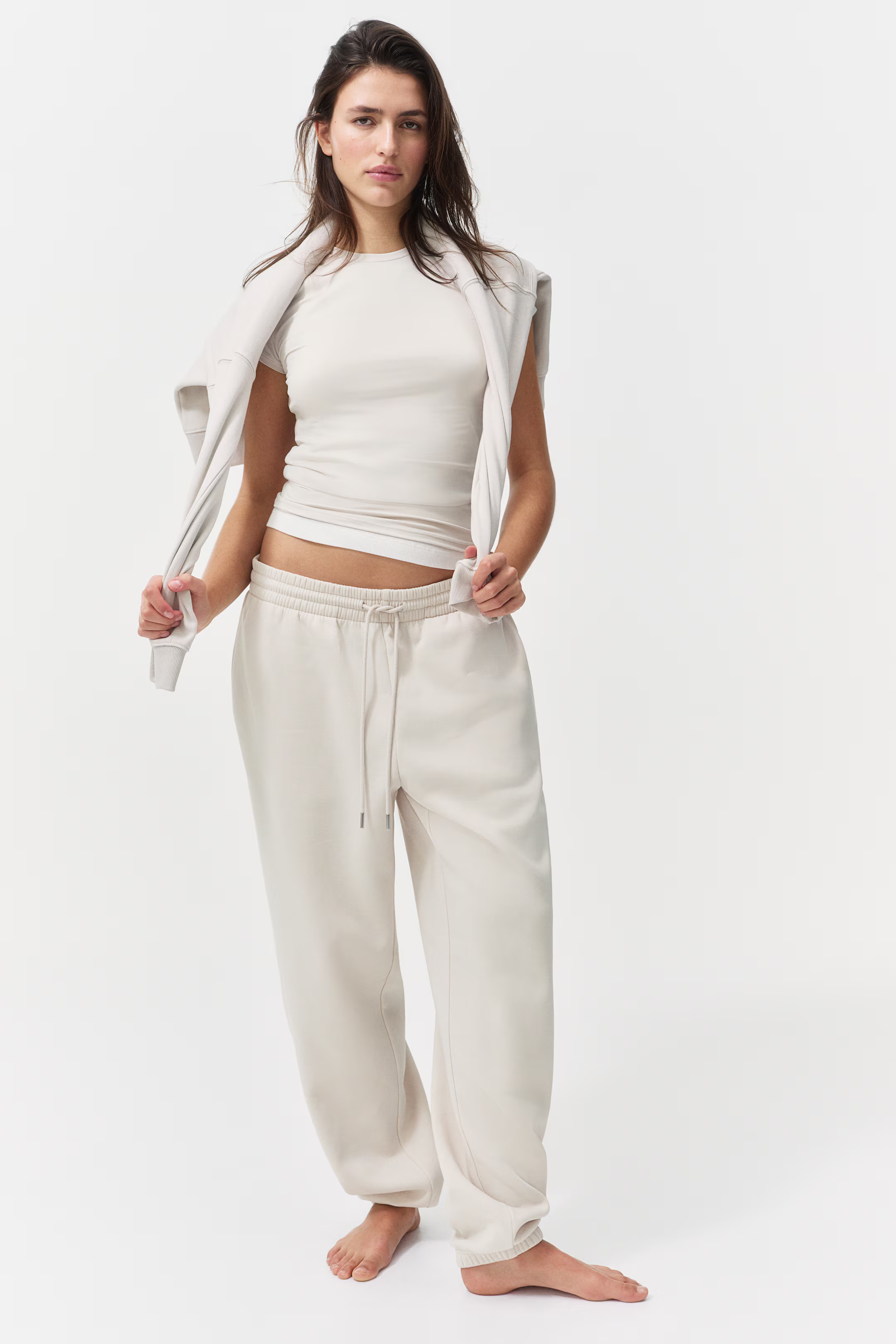 Fitted T-shirt - Dark beige - Ladies | H&M US | H&M (US + CA)