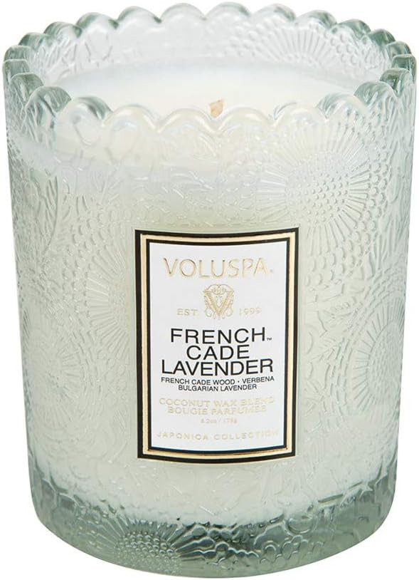 Voluspa French Cade Lavender Scalloped Edge Boxed Glass Candle, 6.2 Ounces | Amazon (US)
