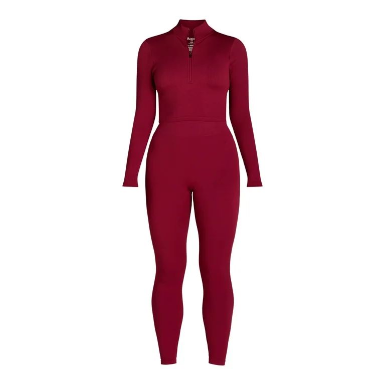 No Boundaries Seamless Half Zip Mock Neck Top and Leggings Set, 2-Piece, Women's | Walmart (US)