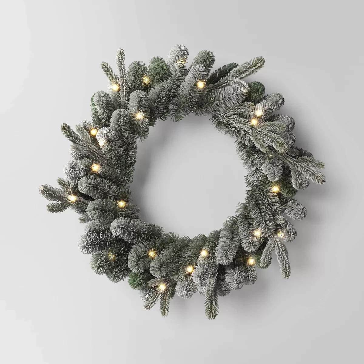 28" Pre-lit Flocked Balsam Artificial Christmas Wreath Green with Warm White LED Lights - Wonders... | Target