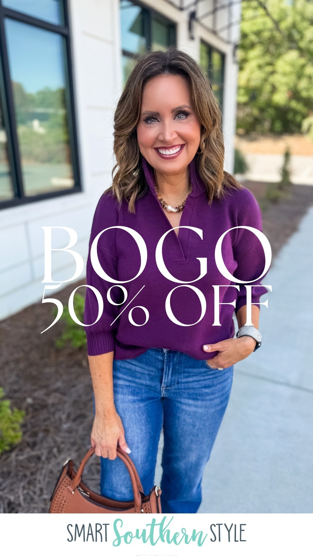 Everything linked is included in a buy one get one half off sale! Discount will appear at checkout.  Sale ends 9/29.

Size up on structured brown jacket.
I sized down on purple and green three-quarter sleeve sweaters ￼

#LTKootd #LTKOver40 #LTKSaleAlert