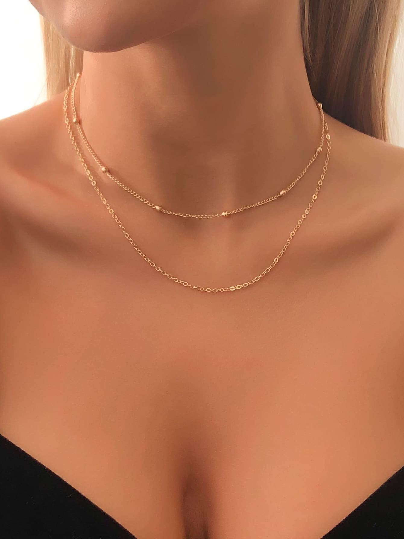 1pc Women's Simple Dual Layered Gold Metal Necklace, Suitable For Casual Wear All Year Round | SHEIN