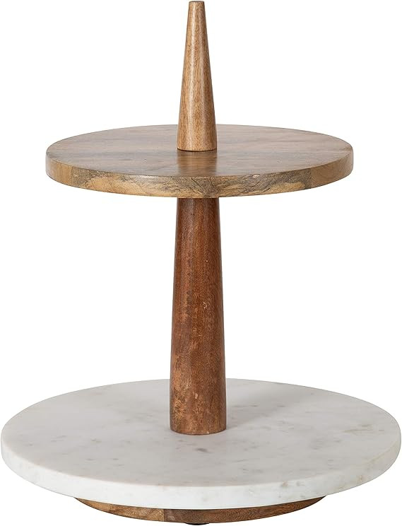 Kate and Laurel Praxis Modern 2-Tier Tray, 12 x 12 x 15, Natural Wood and White Marble, Decorativ... | Amazon (US)