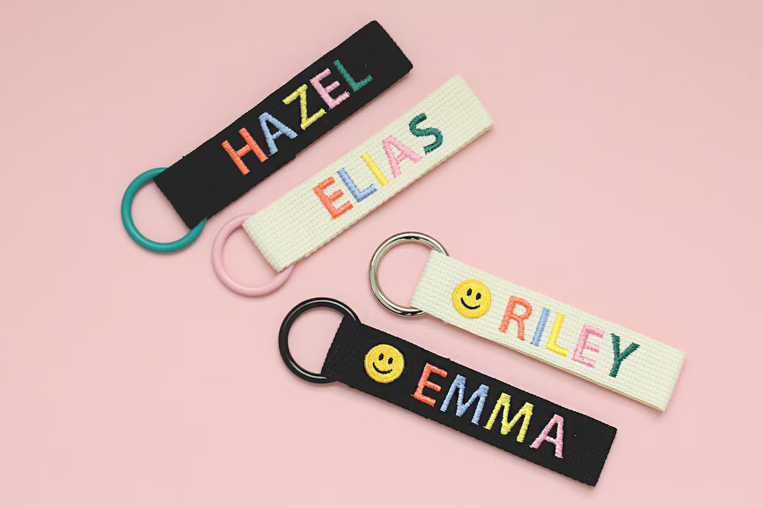 Personalized Name Tag, Bag Tag, Colorful Personalized Embroidery Name Tag, Key Chain, Teacher Gif... | Etsy (US)