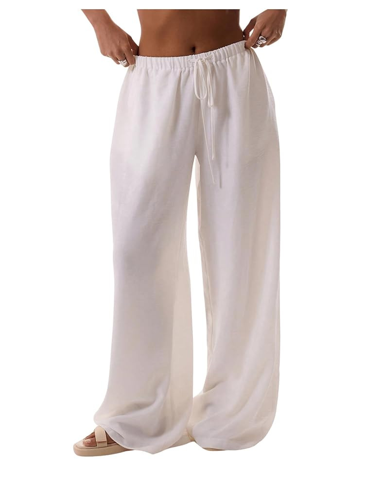 Womens Linen Pants Wide Leg Loose Cotton Swimsuit Coverups Summer Pants Beach Vacation Outfits | Amazon (US)