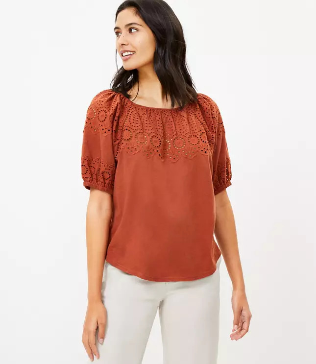 Eyelet Yoke Top | LOFT