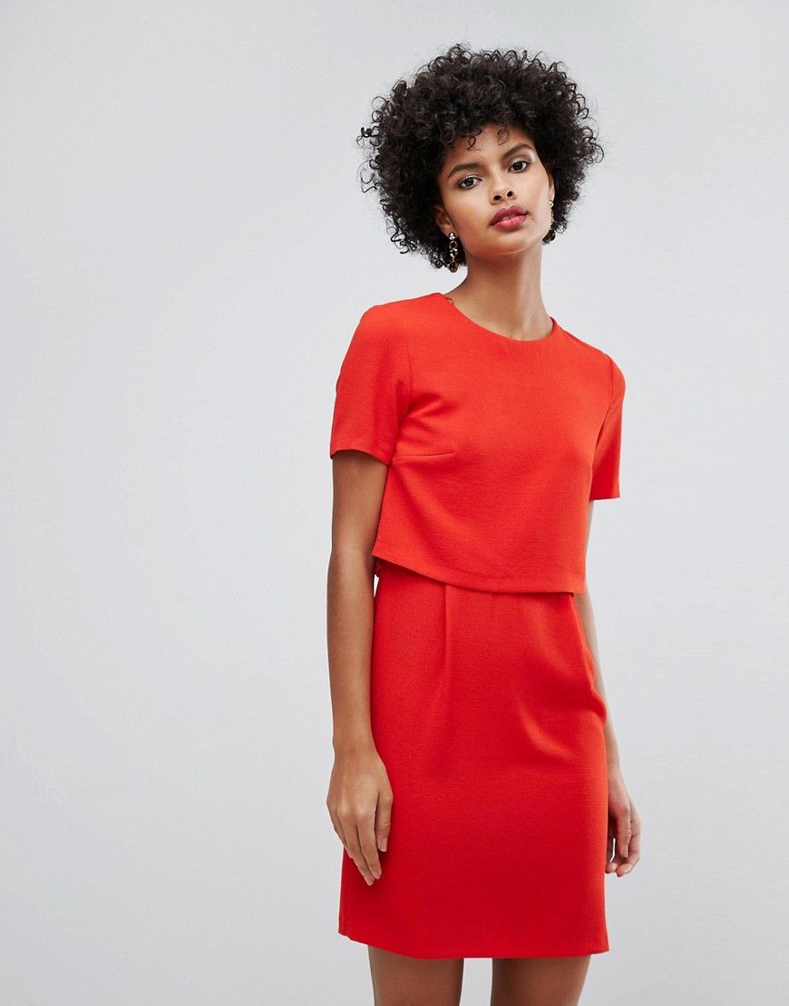 Warehouse Double Layer Shift Dress - Red | ASOS US