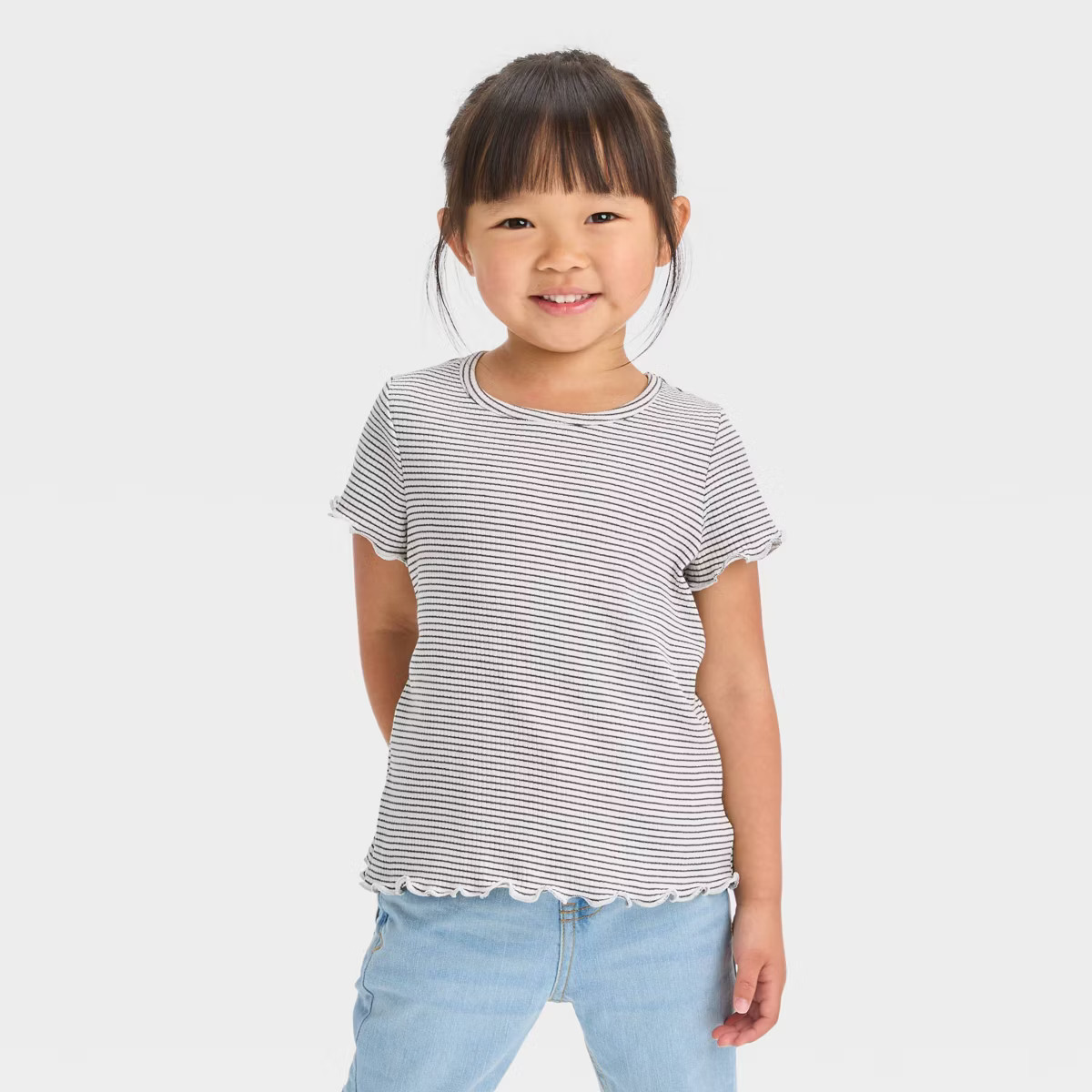 Toddler Girls' Striped Ribbed Short Sleeve T-Shirt - Cat & Jack™ Black | Target