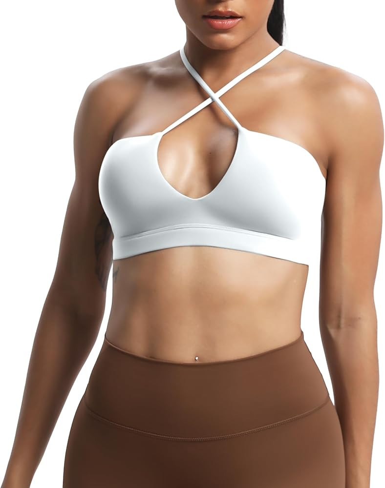 Aoxjox Jamie Deep V Workout Sports Bras Gym Bra Crop Tank | Amazon (US)