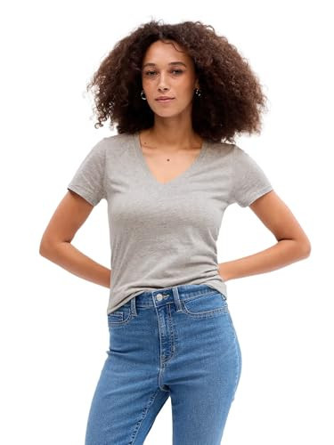 GAP Womens Favorite V-Neck T-Shirt Grey Heather | Amazon (US)