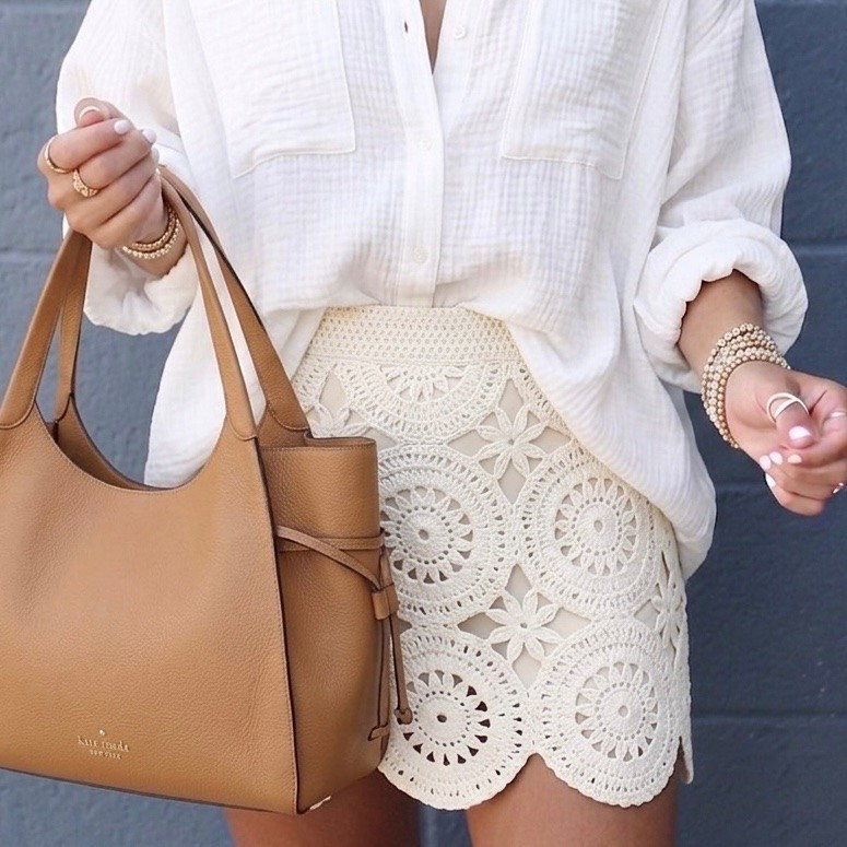 Skirt from Macys wearing size small. Kate spade bag now on sale