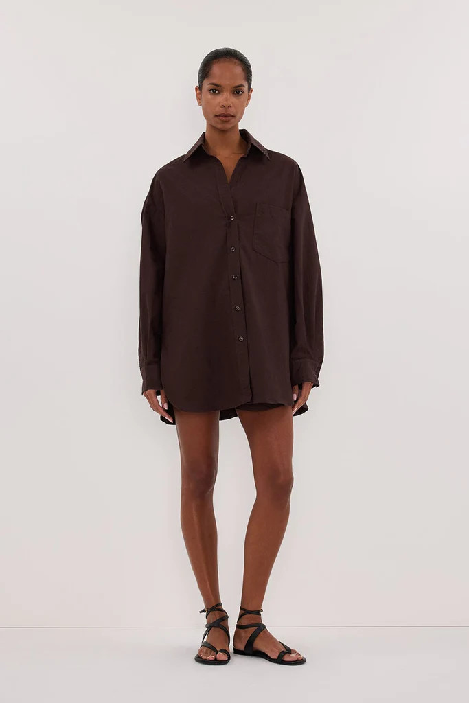 RHEA 2.0 BURNT CHOC OVERSIZED COTTON SHIRT | DISSH