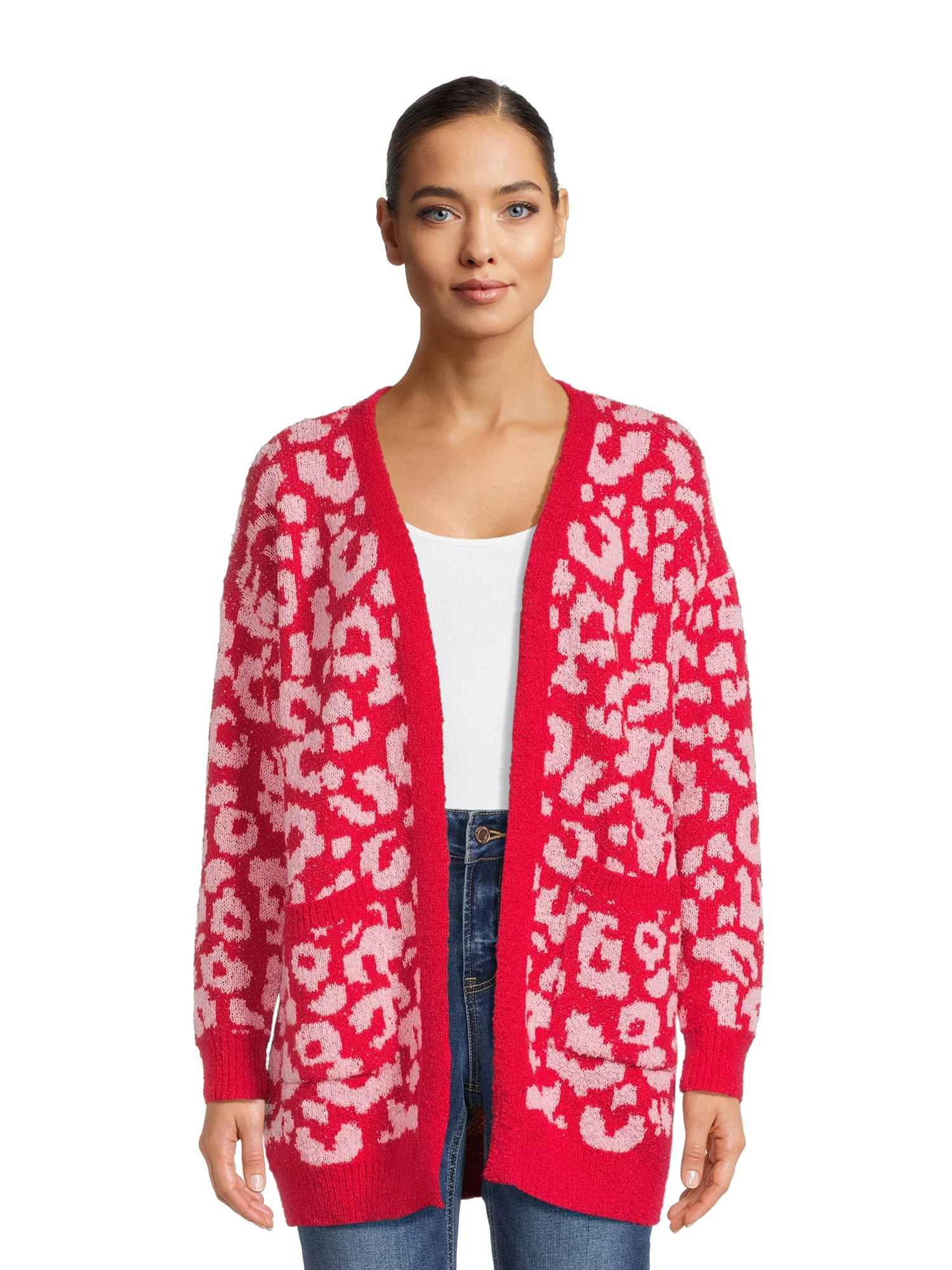 Dreamers by Debut Women's Open Front Print Cardigan Sweater, Midweight | Walmart (US)