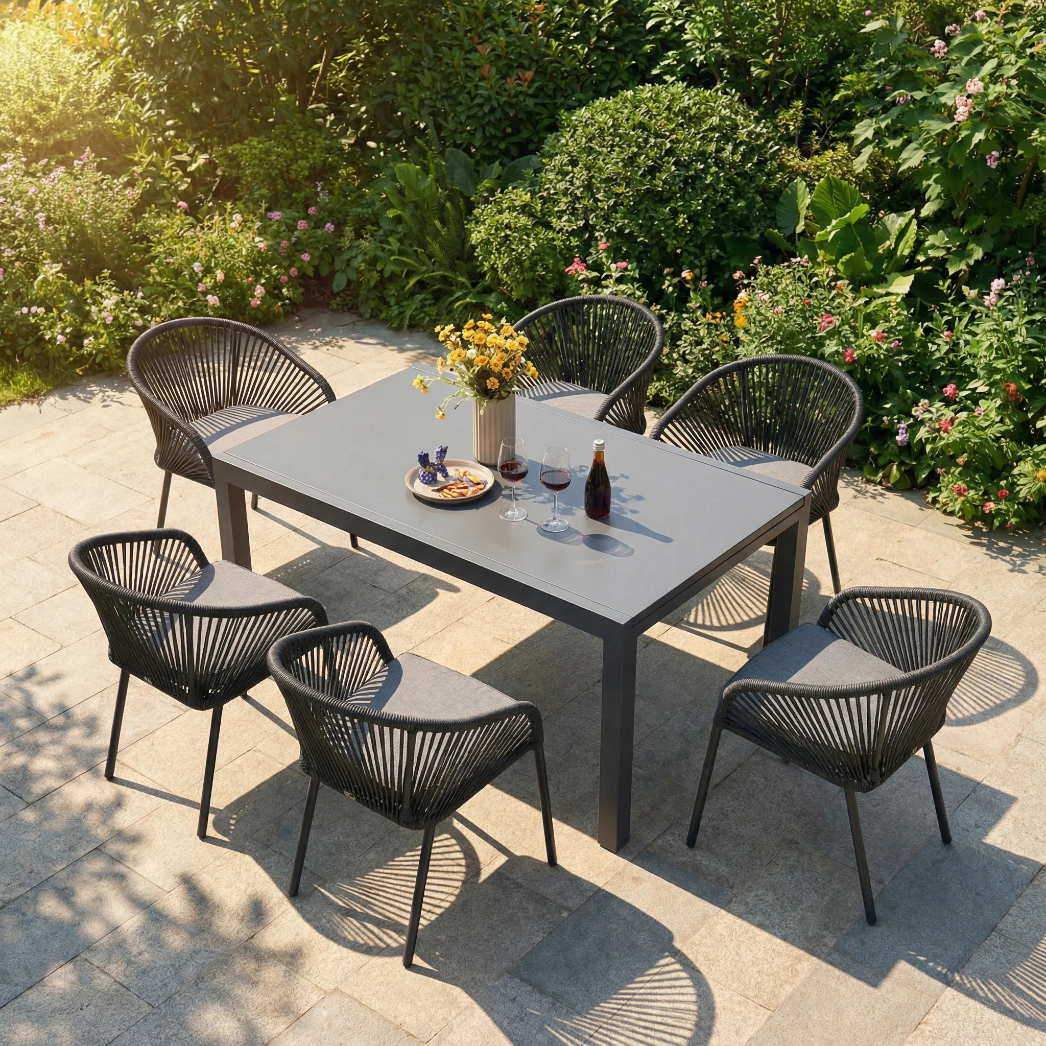 6- Person Aluminum Patio Dining Set With Extendable Rectangular Table And Stackable Chair,cushion... | Wayfair North America