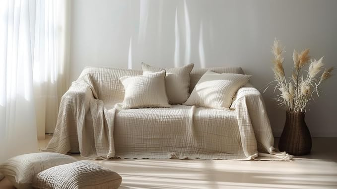 Large Sofa Throw%100 Organic Cotton, Couch Covers for Loveseat, Sofa, Sectional L Shape, U Shape,... | Amazon (US)
