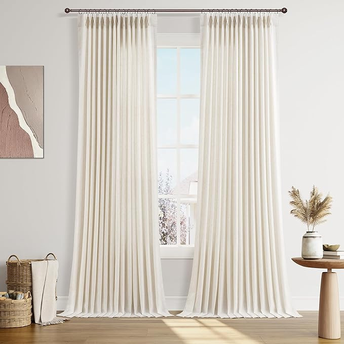 Joywell Linen Pinch Pleated Window Curtains 102 Inch Long,Back Tab Clip Rings Semi Sheer Light Fi... | Amazon (US)