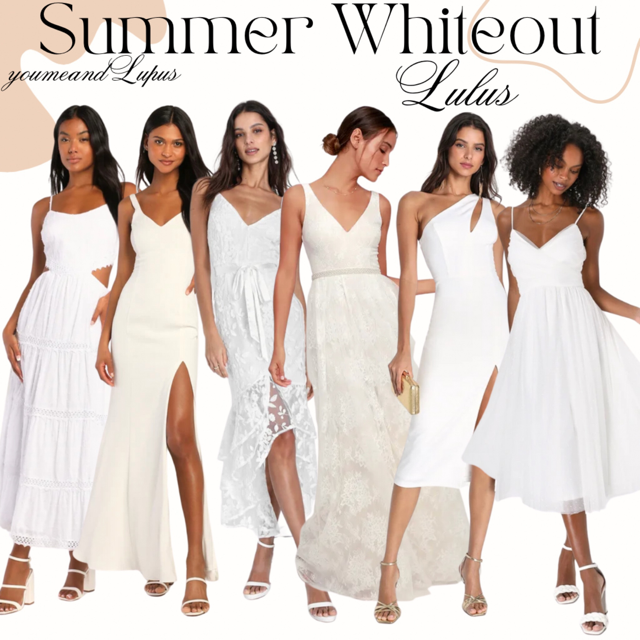 Lulus whiteout summer dresses. Long maxi dresses, lace dresses, bachelorette dresses, sleeveless dresses, fancy evening gowns, cocktail gowns, the white dress, summer style, YoumeandLupus 

#LTKstyletip #LTKbeauty #LTKSeasonal