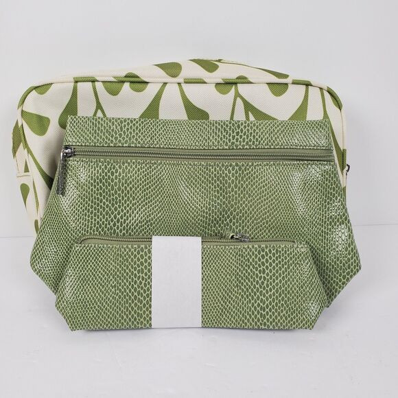 Clinique 3 Pc Makeup Bag Set Spring Green Snakeskin Cosmetic Travel Pouches NEW | Poshmark