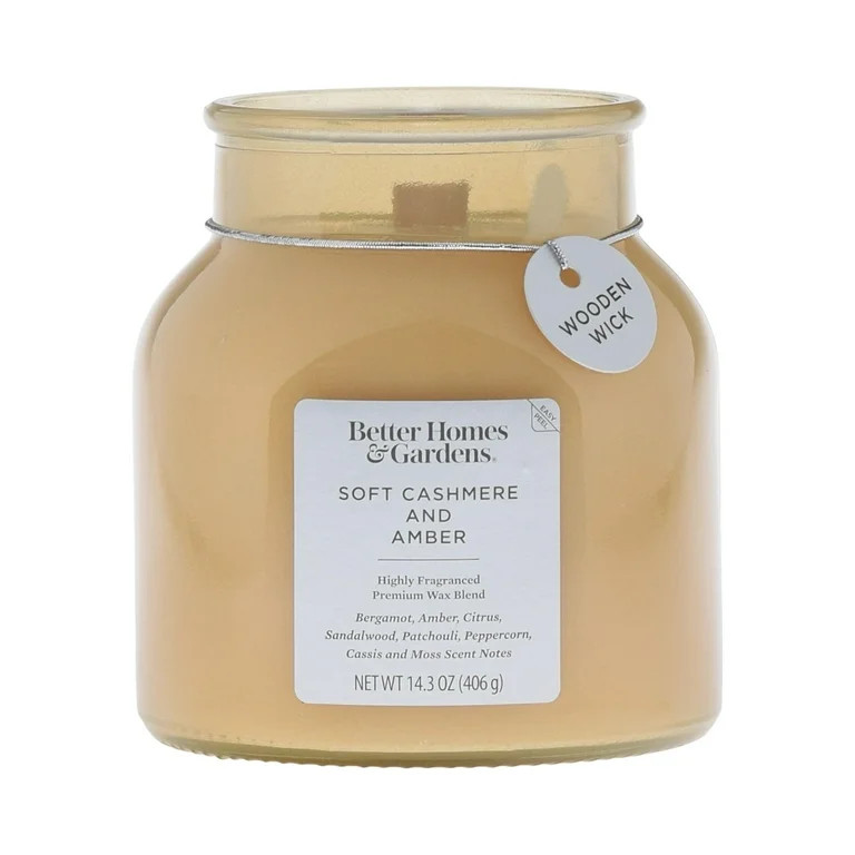 Better Homes & Gardens Soft Cashmere Amber Scented Wooden Wick 14.3oz Jar Candle - Walmart.com | Walmart (US)
