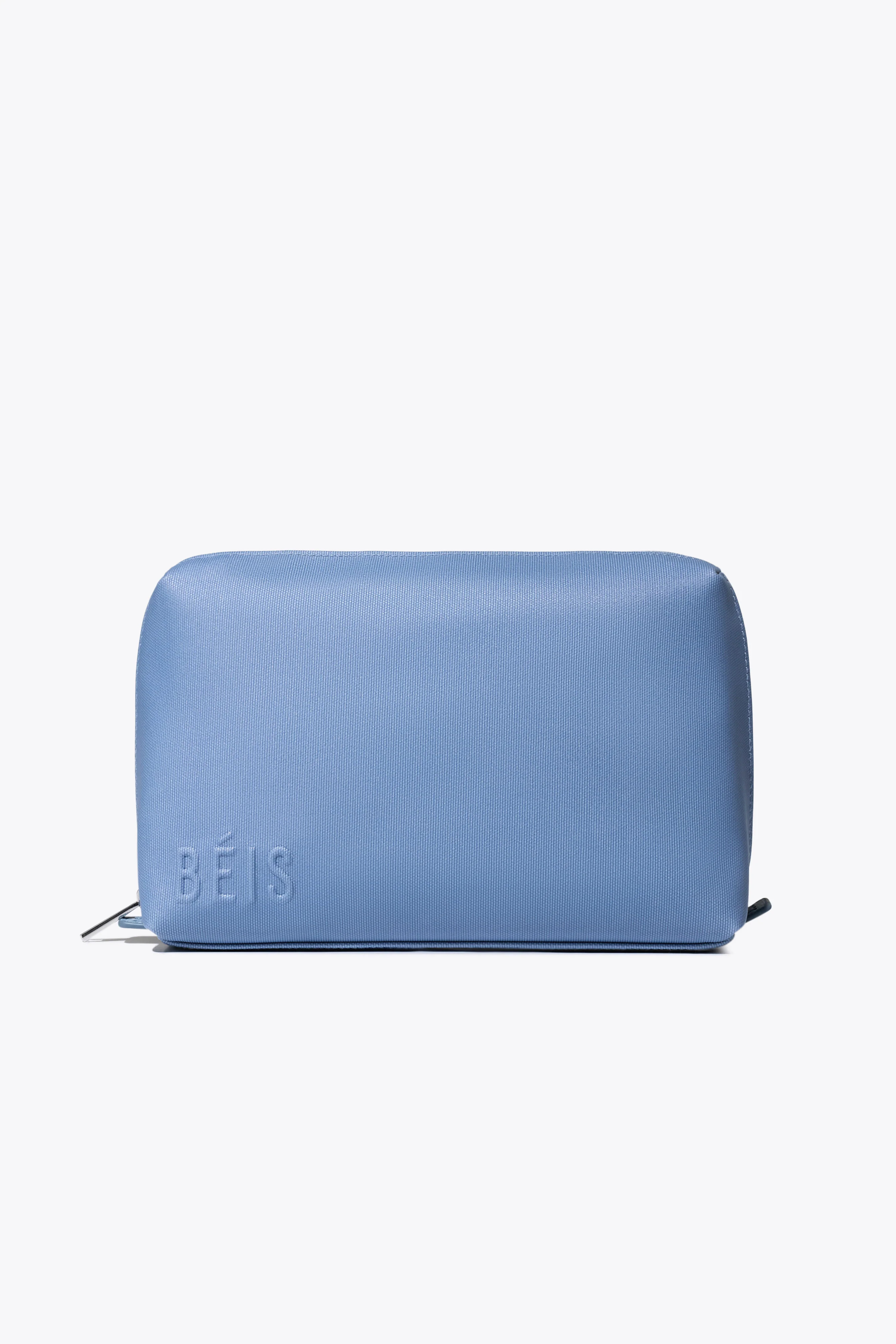 BÉIS ‘The Medium Cosmetic Pouch’ in Dusty Blue - Blue Medium Travel Makeup Bag & Cosmetic Ba... | BEIS