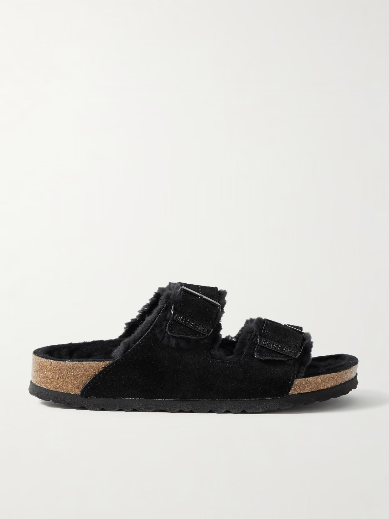 Birkenstock - Arizona Shearling-lined Suede Sandals - Black | NET-A-PORTER (US)