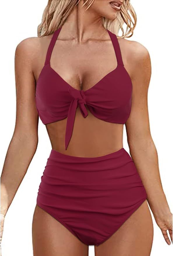 SEAFORM Women's Bikini Swimsuits Two-Piece Tummy Control Bathing Suits High Waisted Bikini Set Ti... | Amazon (US)