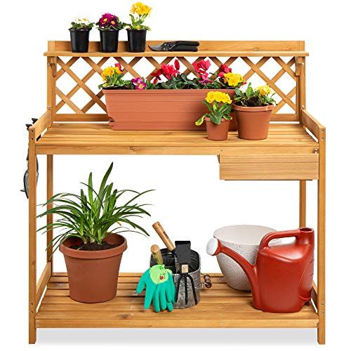 Best Choice Products Outdoor Garden Potting Bench, Wooden Workstation Table w/Cabinet Drawer, Open S | Amazon (US)