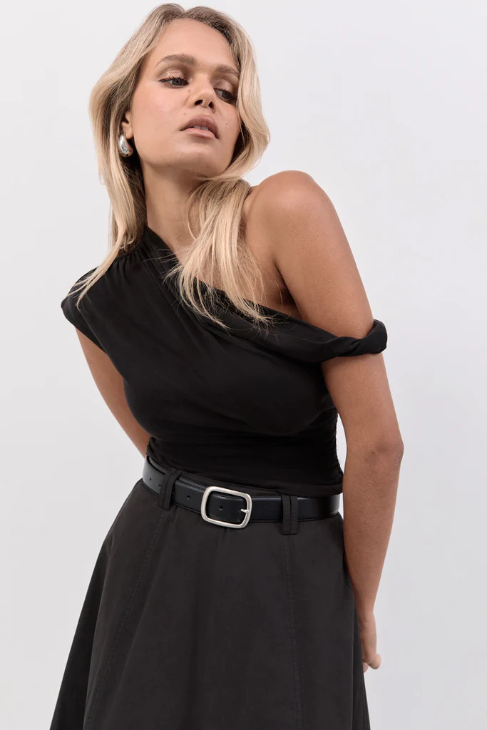 RIO WASHED BLACK DRAPED TWIST KNIT TOP | DISSH