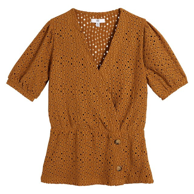 T-shirt col V, effet blouse ajourée | La Redoute (UK)
