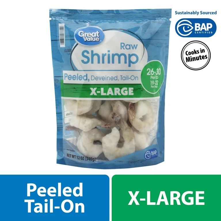 Great Value Frozen Peeled Tail on Extra Large Shrimp, 12 oz (26-30 Count per lb) | Walmart (US)