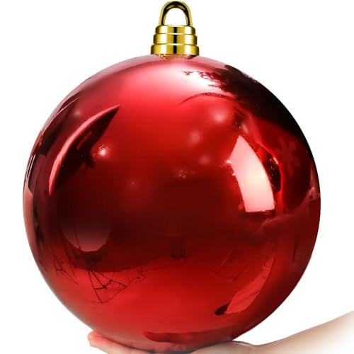 VercanMonth 12 Inch Large Christmas Ball Decorations Oversized Plastic Red Christmas Ornaments Balls Shatterproof UV Ball Ornament for Xmas Front Door Outdoor Indoor Tree Decor Ground or Hanging Balls | Amazon (US)