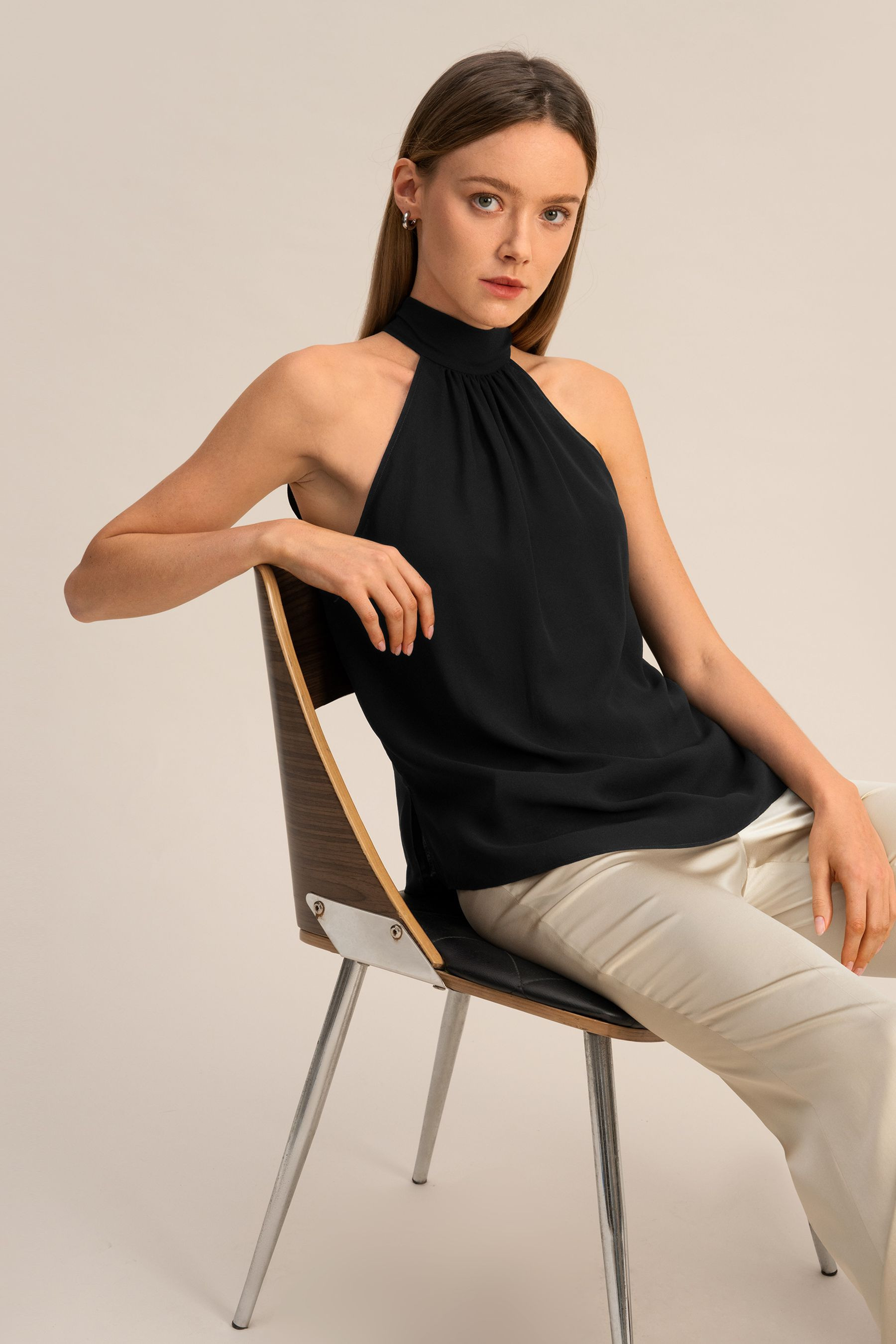 Silk Georgette Halter Neck Top | LilySilk