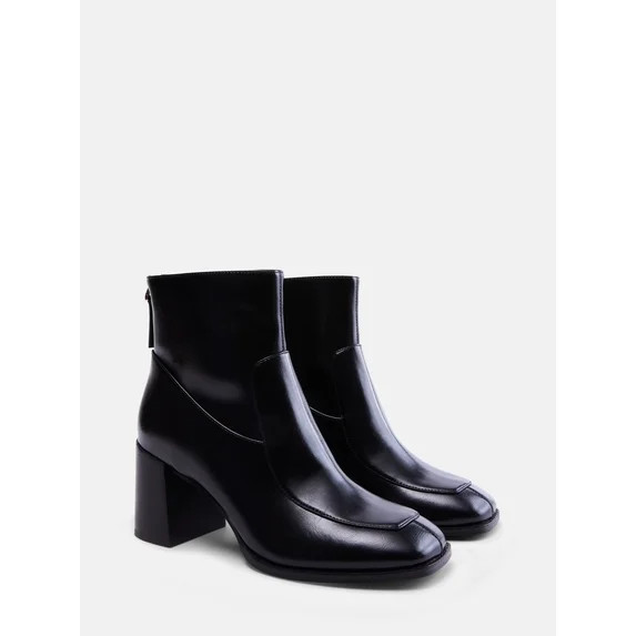 Free Assembly Women's Faux Leather Block Heel Booties | Walmart (US)