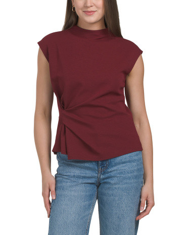 Scuba Ponte Short Sleeve Knot Side Mock Neck Top | TJ Maxx