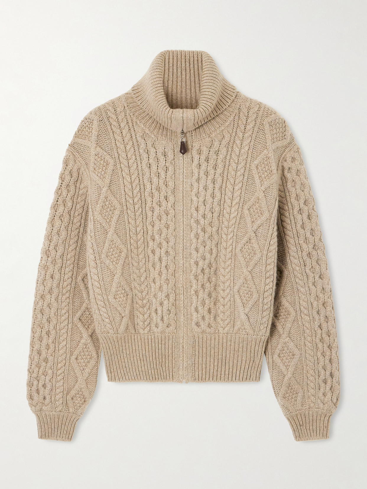 Loro Piana - Eyre Cable-knit Cashmere Turtleneck Cardigan - Neutrals | NET-A-PORTER (US)