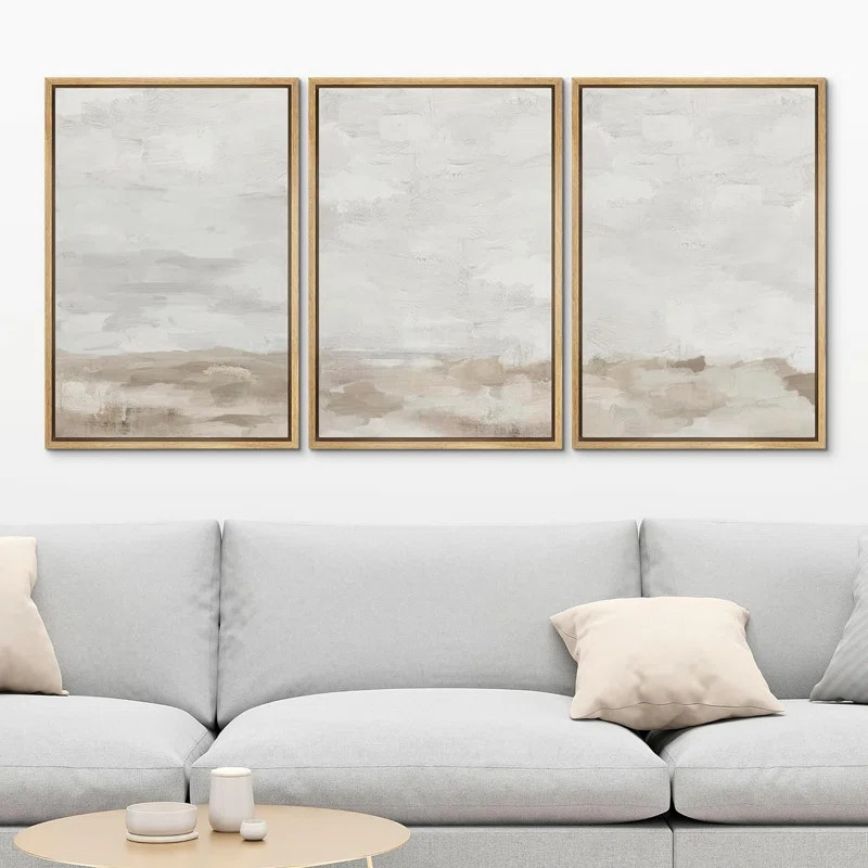 Minimal Landscape Muted Neutral Abstract Landscape Modern Organic Minimalist Framed Canvas 3 Piec... | Wayfair North America