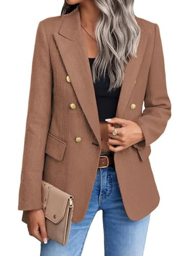 Brown Tan Blazers Jacket for Women 2025 Fall Winter Casual Blazer Fashion Womens Long Lightweight Work Business Lady Double-Breasted Boyfriend Petite Suit Suits M | Amazon (US)