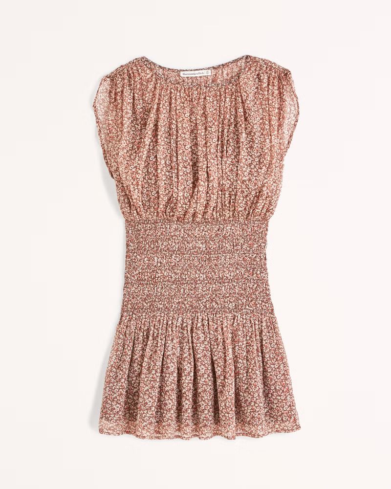 Smocked Waist High-Neck Mini Dress | Abercrombie & Fitch (US)