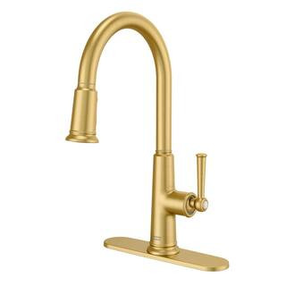 Highgrove 17 in. Single Handle Pull Down Sprayer Kitchen Faucet with 360\u00b0 Spout in Brushed C... | The Home Depot