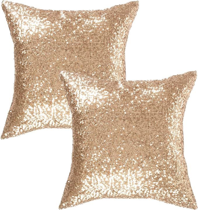 Kevin Textile Decorative Throw Sequin Pillow Sham Glitzy Comfy Satin Solid Sequins Pillow Cover 1... | Amazon (US)