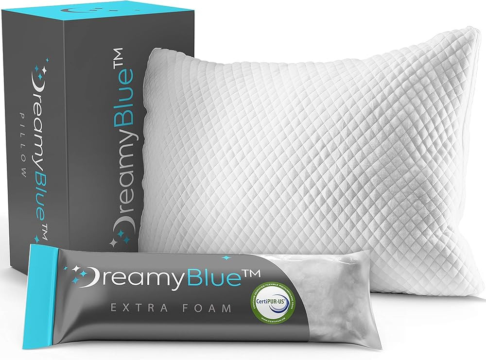 DreamyBlue Premium Pillow for Sleeping - Shredded Memory Foam Fill [Adjustable Loft] Washable Cover  | Amazon (US)