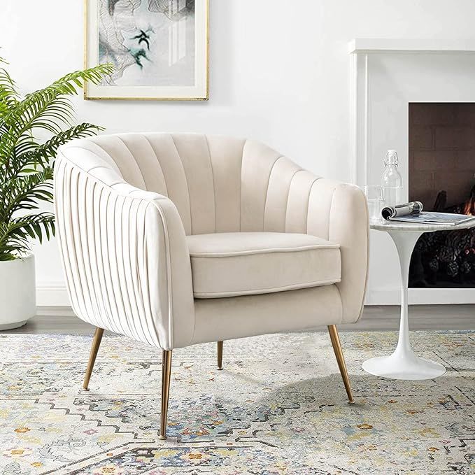 Altrobene Velvet Accent Chair, Modern Barrel Chair, Living Room Bedroom Arm Chairs, Golden Finish... | Amazon (US)