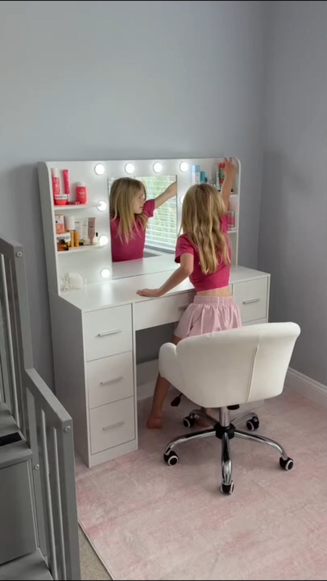 Emma in her beauty vlog era so we got her the cutest vanity desk that is 15% off today!! 

#LTKKids #LTKHome #LTKSaleAlert