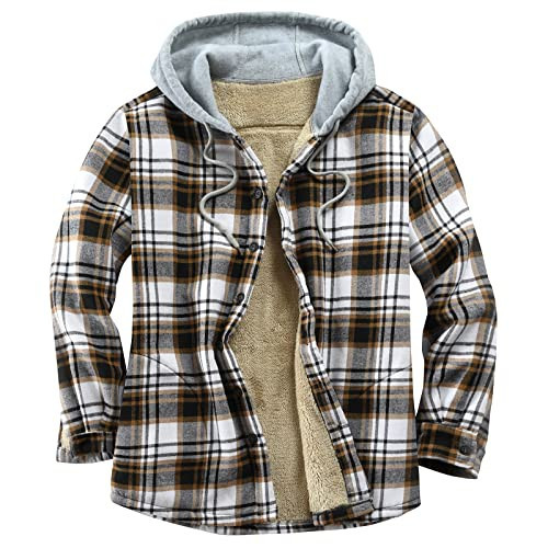 Derbars Mens Long Sleeve Sherpa Fleece Flannel Shirts Button Down Lined Shirts Plaid Jackets Small | Amazon (US)